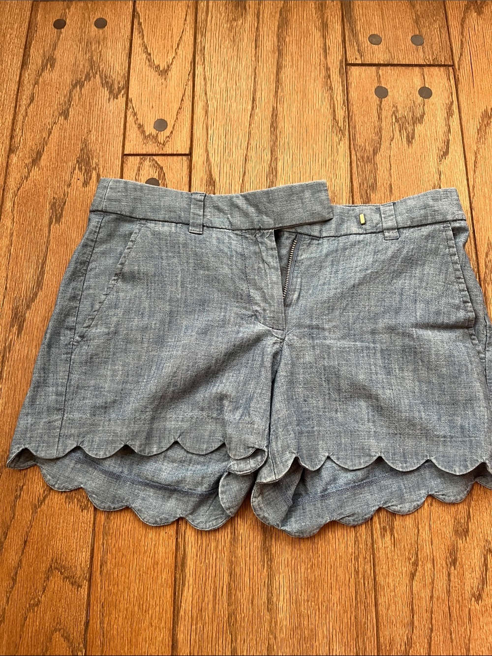 J. Crew Chambray High Waist Scalloped Shorts - Blue